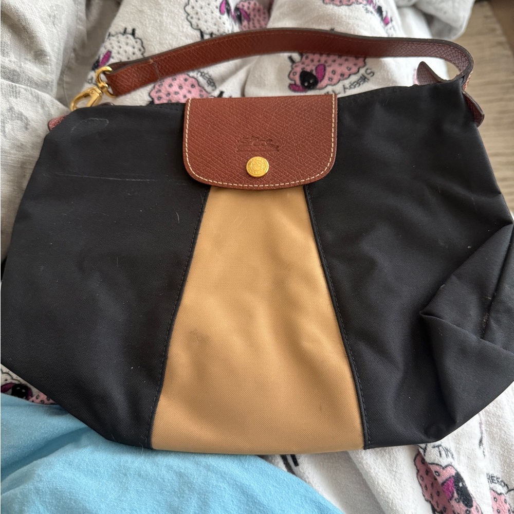 Longchamp mini pilage bag-black and tan